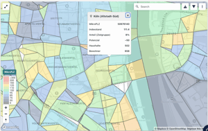 MikroPLZ-Ansicht Köln - Indexstand, Zielgruppenanteil und Potenzial auf Straßenebene
